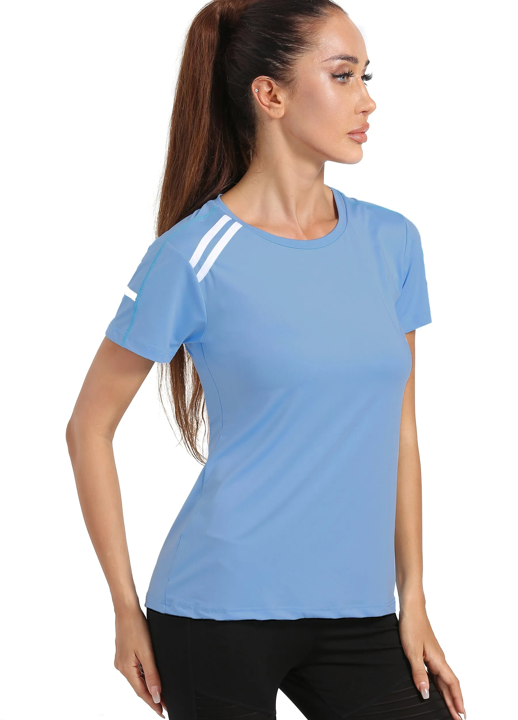 4POSE Women's Summer QUICK Dry Round Neck Stretch Training Tee(Clearance)