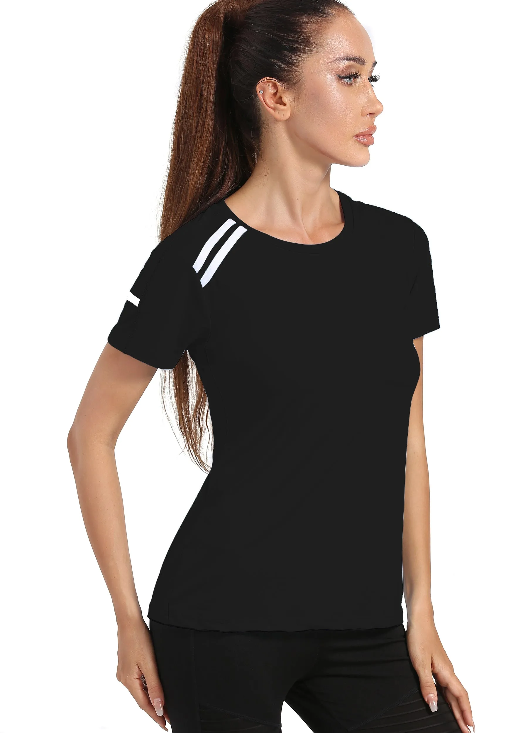 4POSE Women's Summer QUICK Dry Round Neck Stretch Training Tee(Clearance)