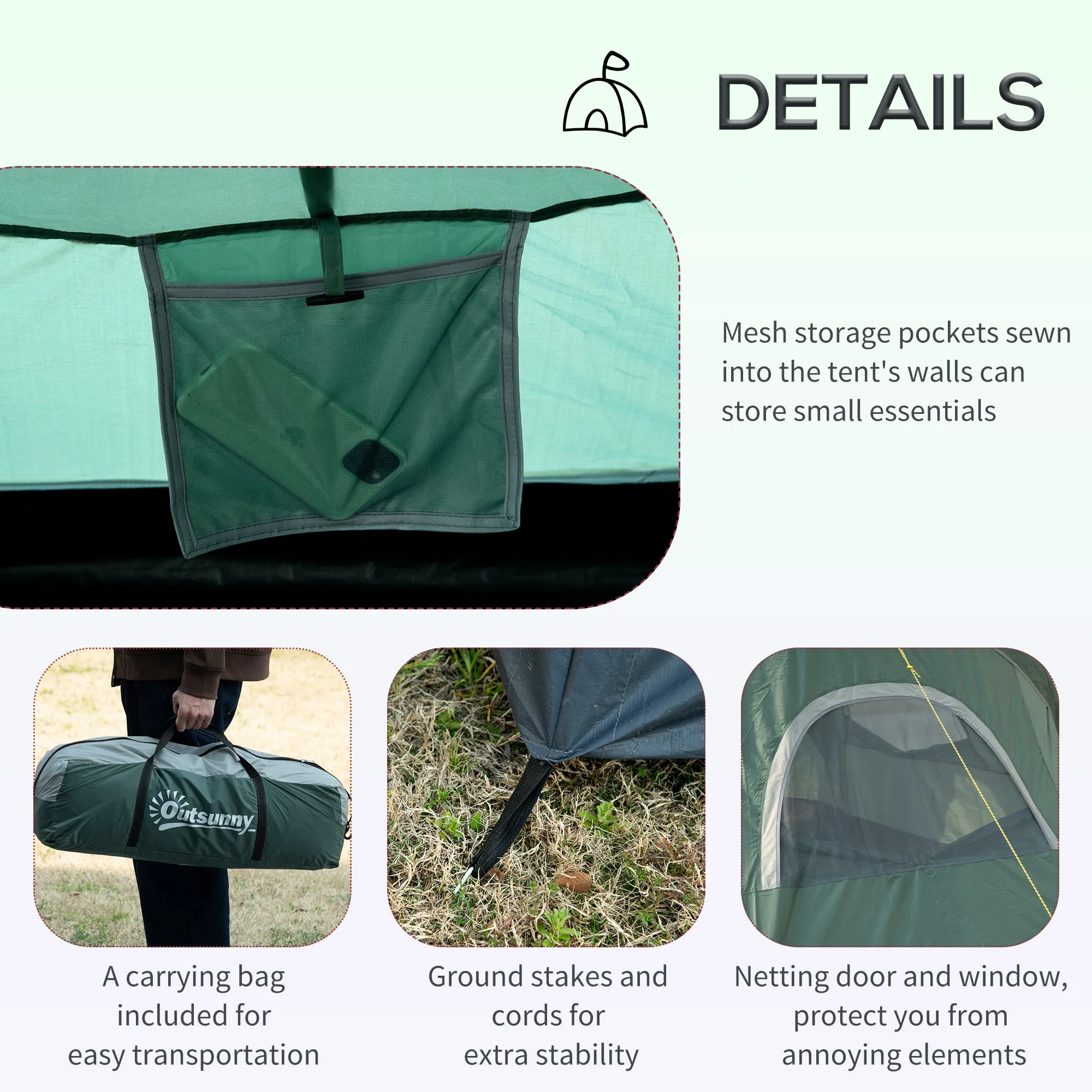 5-6 Man Dome Camping Tent Hiking Shelter UV Protection 3000mm Water Resistant Tunnel Tent - Green