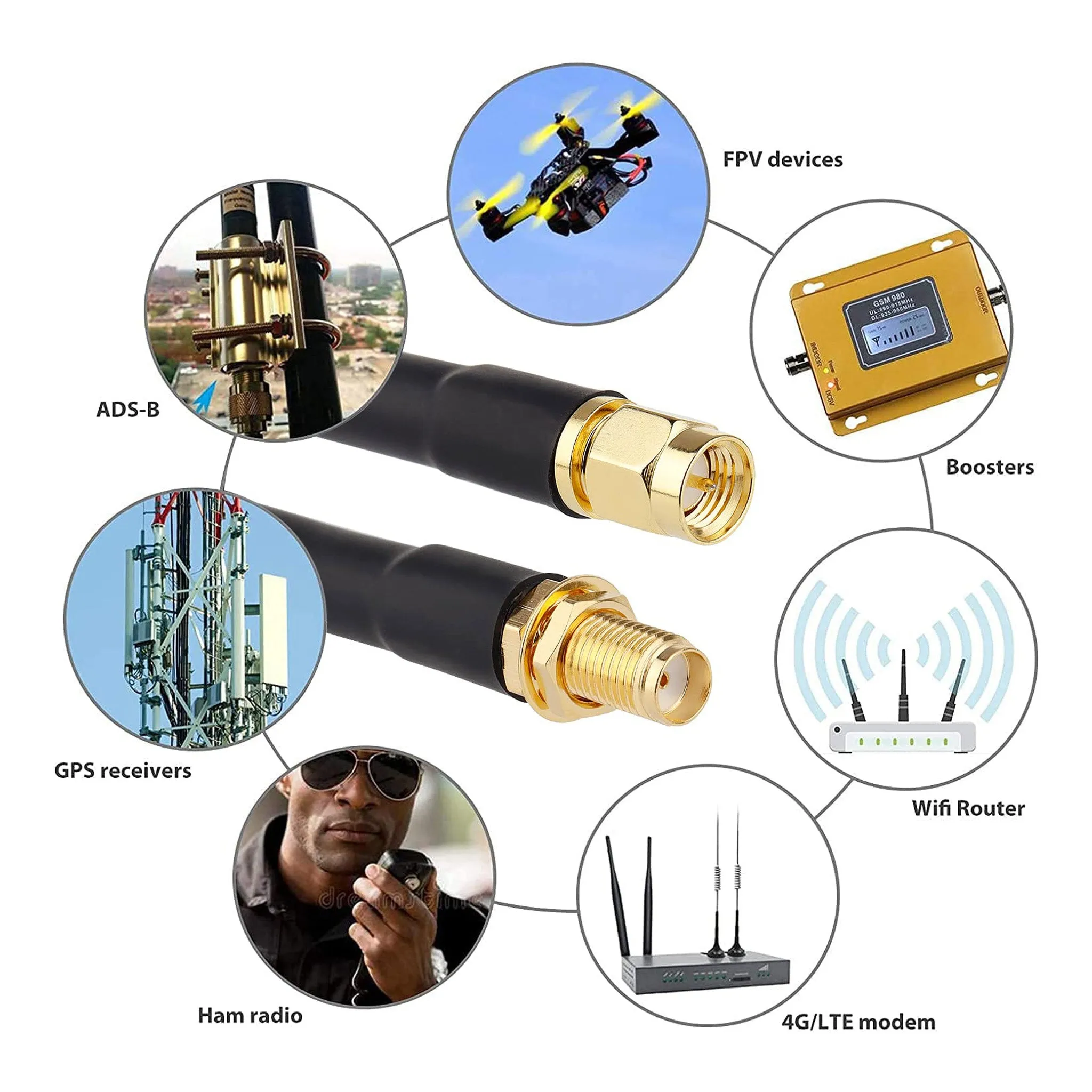 Altex Preferred MFG JYA-034 -X-100 100ft 50 Ohm RG58 SMA Female to SMA Male Low-Loss Coaxial Extension Cable