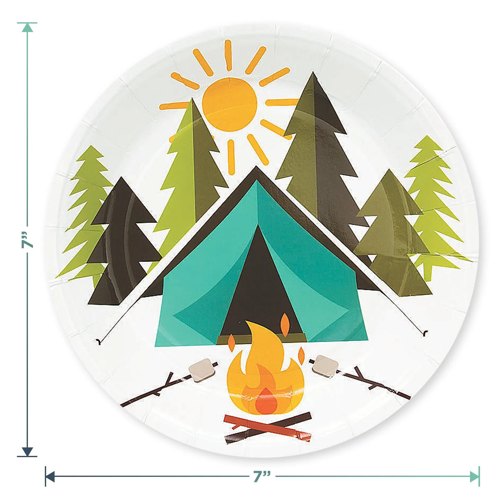 Camping Adventure Party Pack - Paper Dessert Plates, Take A Hike Lunch Napkins, Table Cover, and Hanging Cutouts (Serves 16)