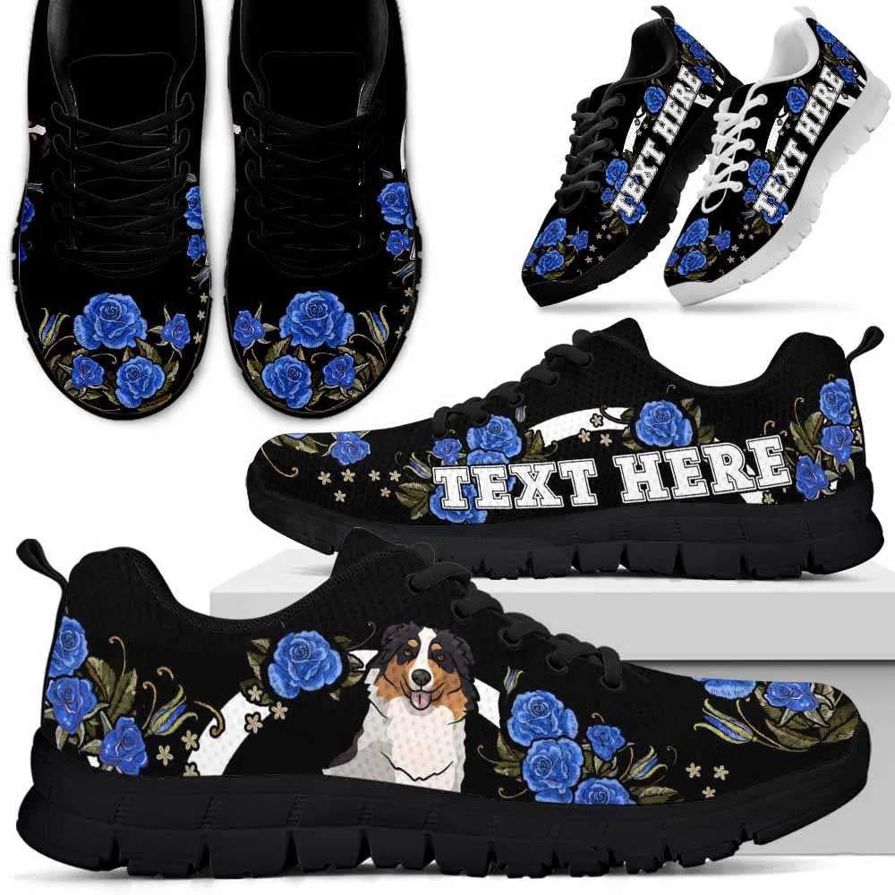 Custom Name Aussie Sneaker, Aussie Dog Lovers Sneakers Gym Rose Blue Flower Running Shoes, Best Running Shoes