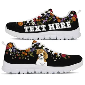 Custom Name Beagle Sneaker, Beagle Flower Floral Colorful Dog Lovers Sneakers Gym Running Shoes, Best Running Shoes