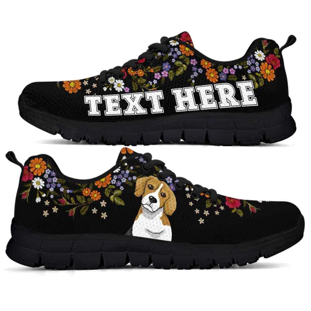 Custom Name Beagle Sneaker, Beagle Flower Floral Colorful Dog Lovers Sneakers Gym Running Shoes, Best Running Shoes