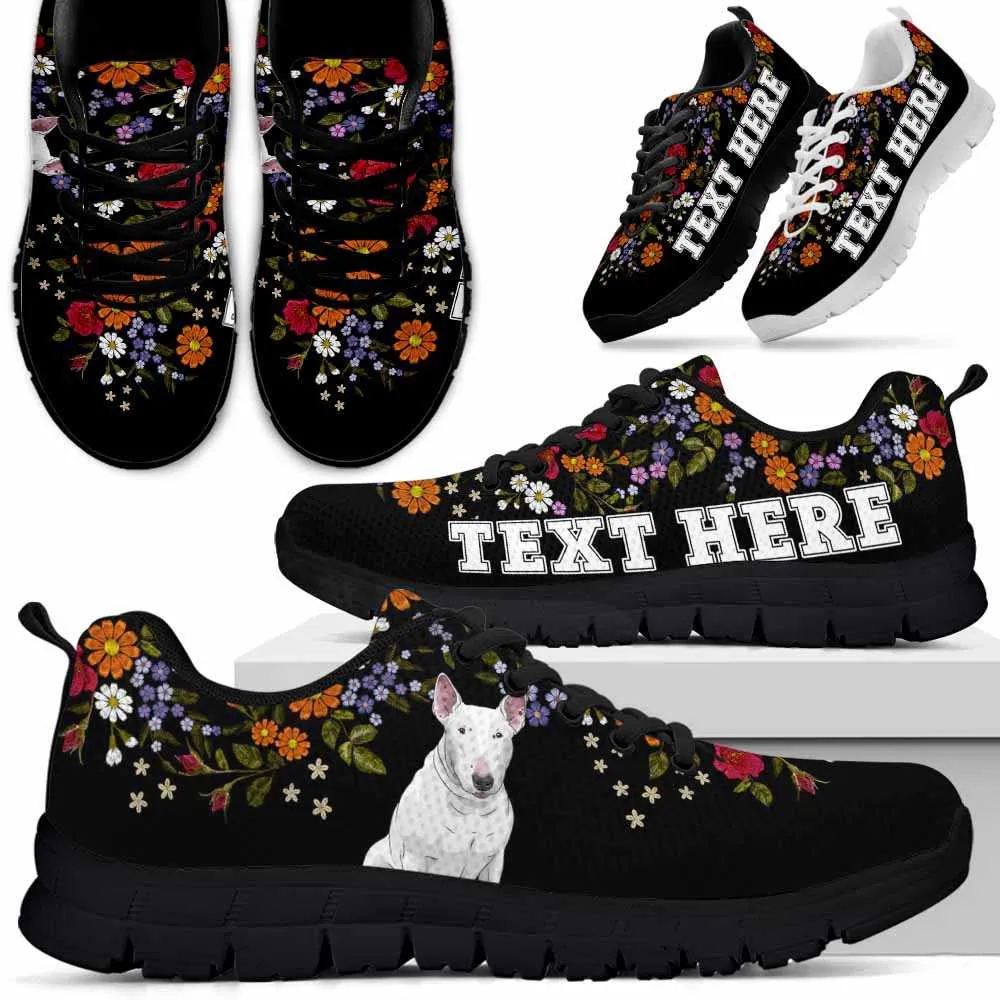 Custom Name Bull Terrier Sneaker, Bull Terrier Flower Floral Colorful Dog Lovers Sneakers Gym Running Shoes, Best Running Shoes