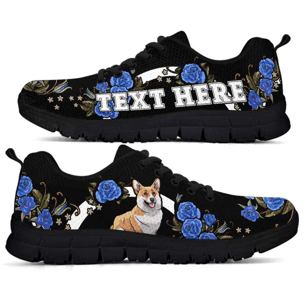 Custom Name Corgi Sneaker, Corgi Dog Lovers Sneakers Gym Rose Blue Flower Running Shoes, Best Running Shoes