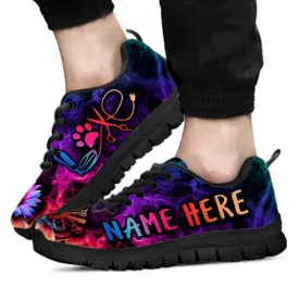 Custom Name Dog Sneaker, Custom Rainbow Sunflower Smoke Sneakers Shoes, Best Running Shoes