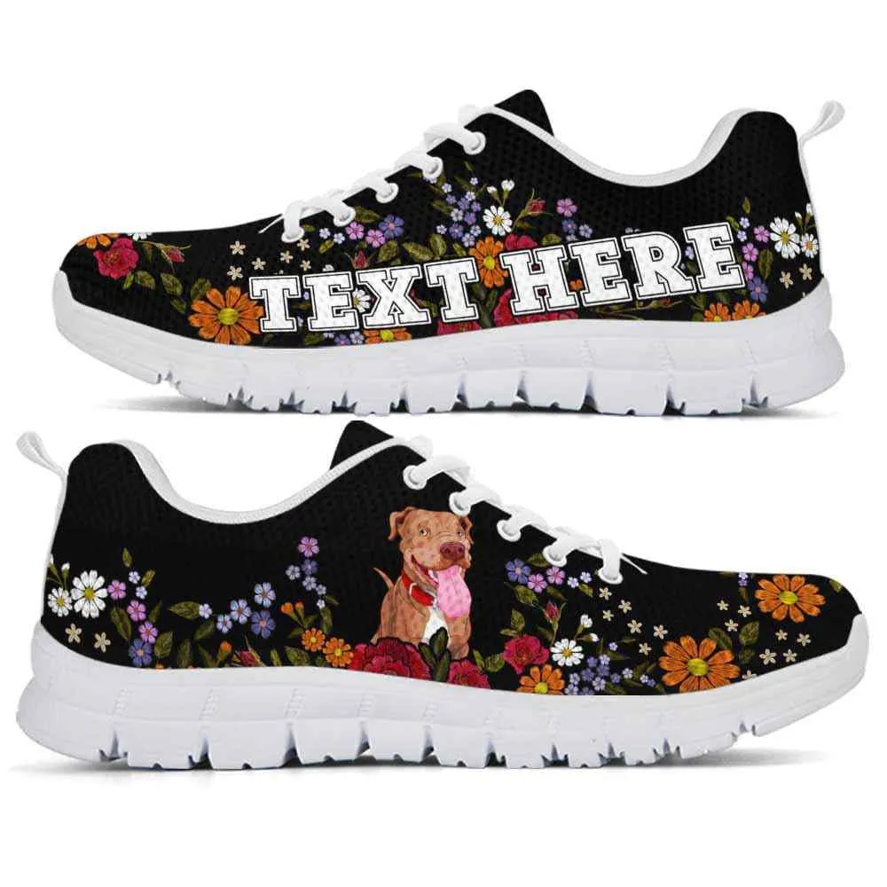 Custom Name Pit Bull Sneaker, Pit Bull Colorful Flower Floral Dog Lovers Sneakers Gym Running Shoes, Best Running Shoes