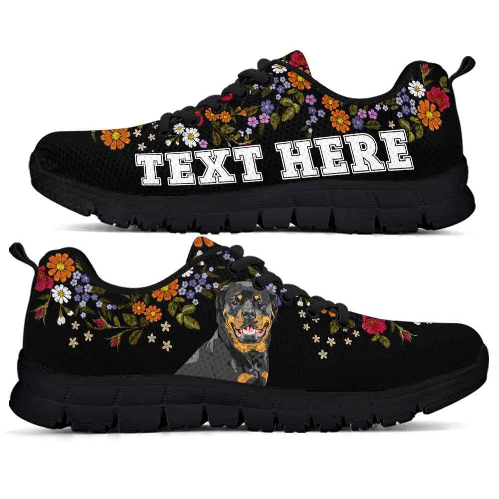 Custom Name Rottweiler Sneaker, Rottweiler Flower Floral Colorful Dog Lovers Sneakers Gym Running Shoes, Best Running Shoes