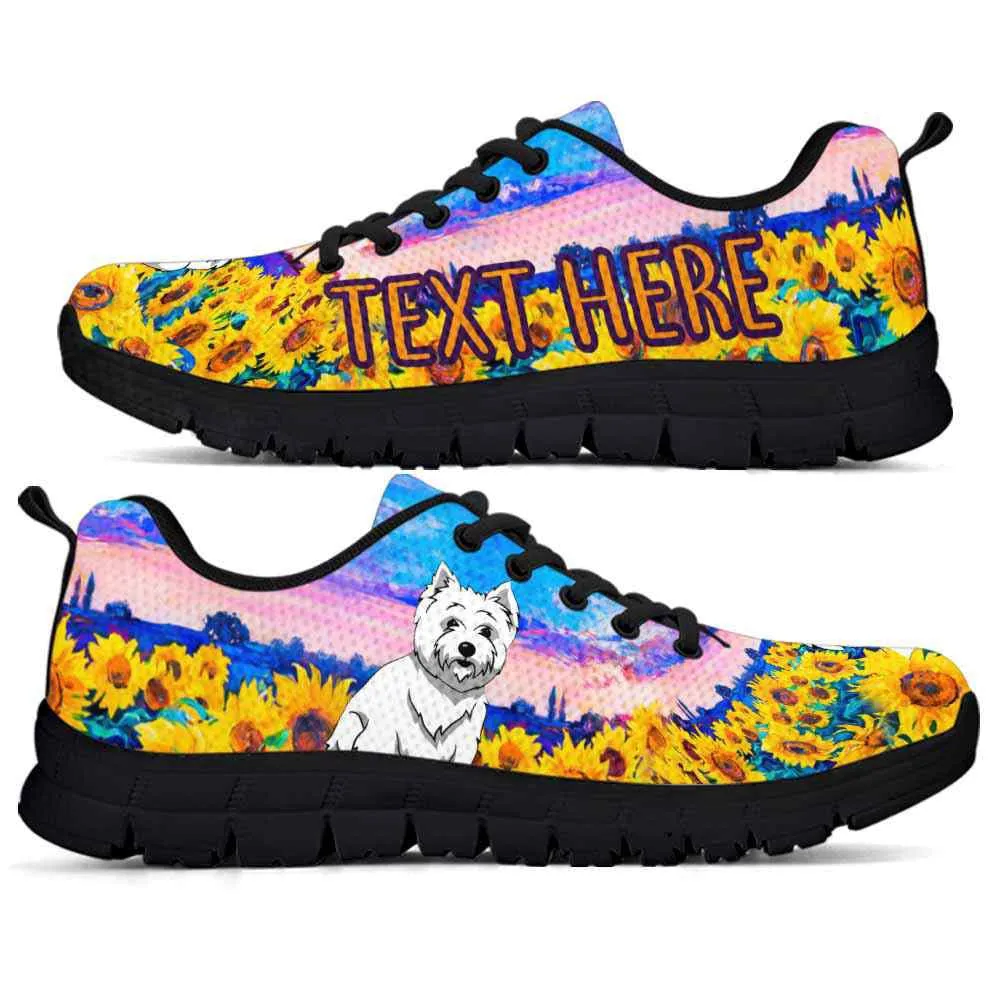 Custom Name West Highland Terrier Sneaker, Westie Sunflower Sky Sneakers Running Shoes, Best Running Shoes