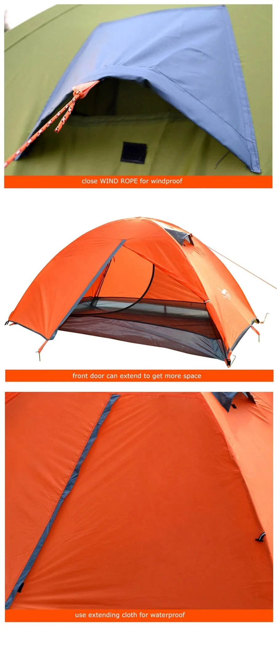 Easy Setup Camping Tent for 2 Person Aluminum Pole Lightweight Breathable