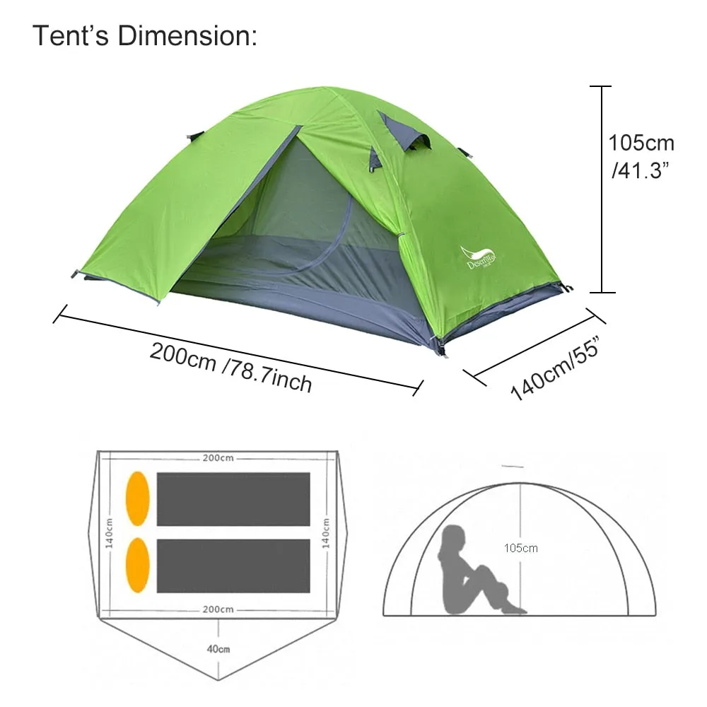 Easy Setup Camping Tent for 2 Person Aluminum Pole Lightweight Breathable