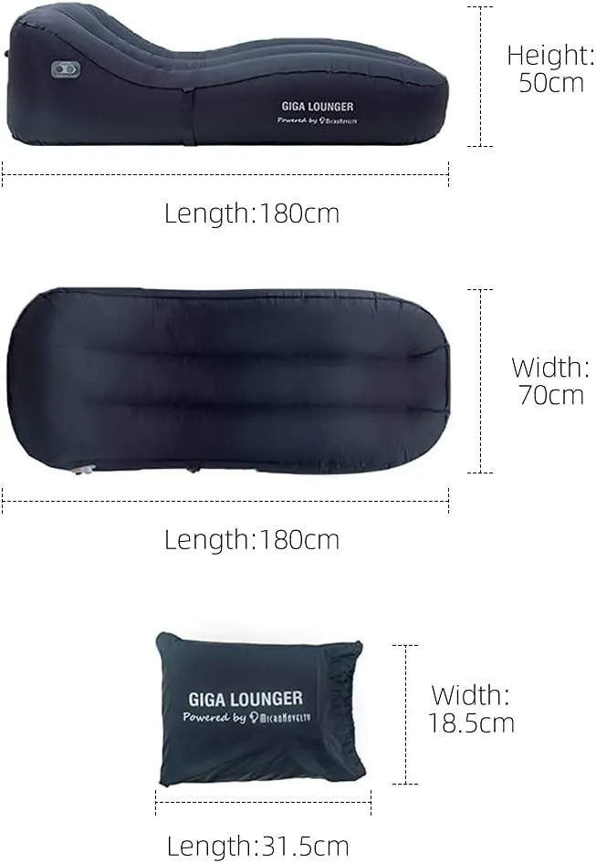 ITEM# 0106   MicroNovelty GIGA Lounger GS1:one-Key Automatic Inflatable Lounger,Integrated Electric Pump & Power Bank,Inflate with just one Click,100s Fast Inflating,150kg Bear Weight,Wear-Resistant Material (Watch Video)