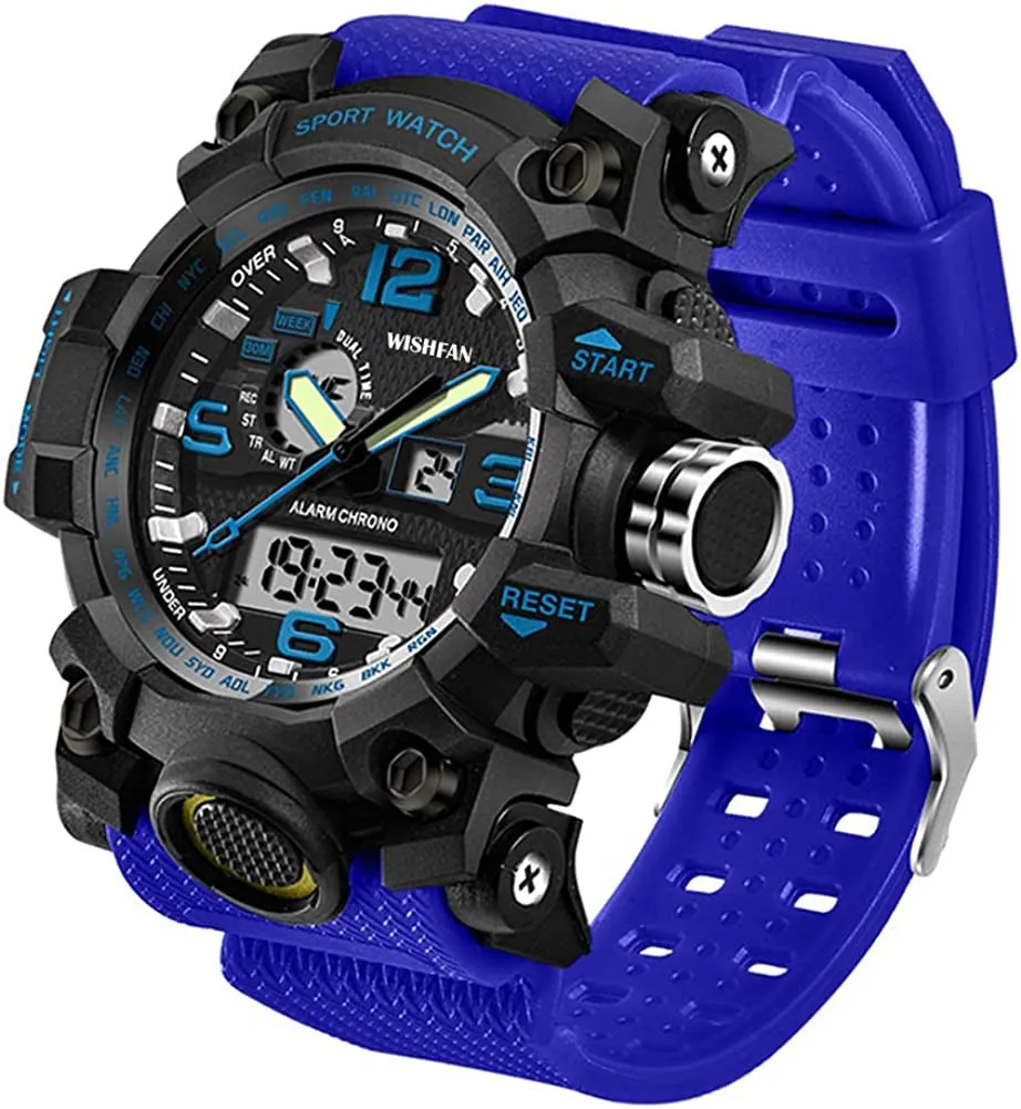 Men's Dual-Display Waterproof Sports Digital Watch with Alarm