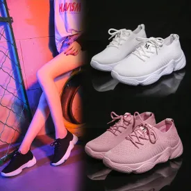 Thick-soled white shoes female flying woven old shoes sports shoes women